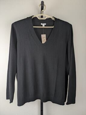 J.Jill black v-neck pullover sweater cotton nylon blend
